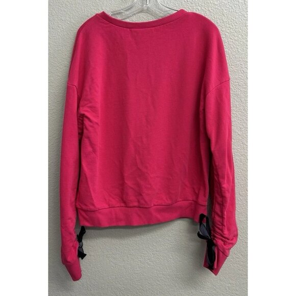 Halogen Womens Medium Pullover Sweatshirt Scrunch Sleeve Velvet Ribbon Pink NWT - Picture 2 of 10